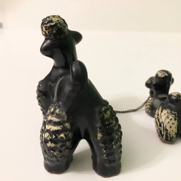 Vintage 60s Redware Poodle Family Set Mom Pups Black White on Chains Japan Flaws - Picture 5 of 16
